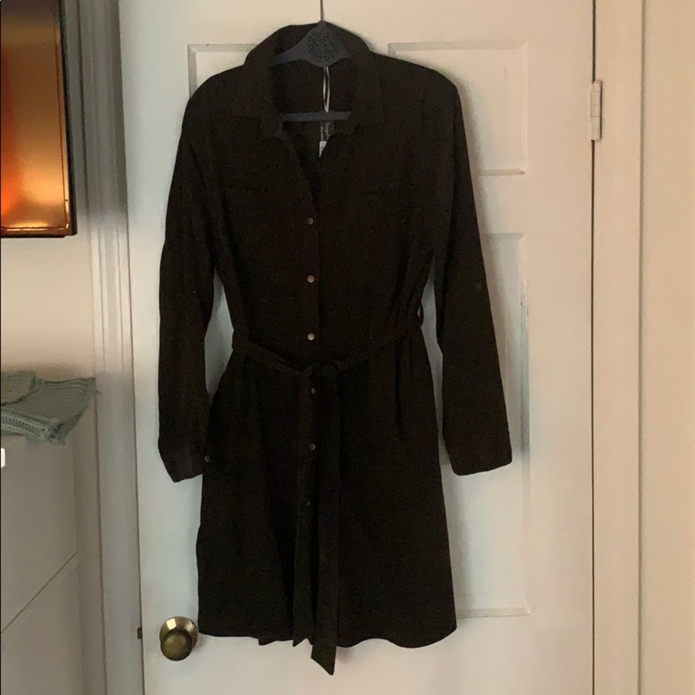 Dark Green Corduroy Long Sleeve Dress